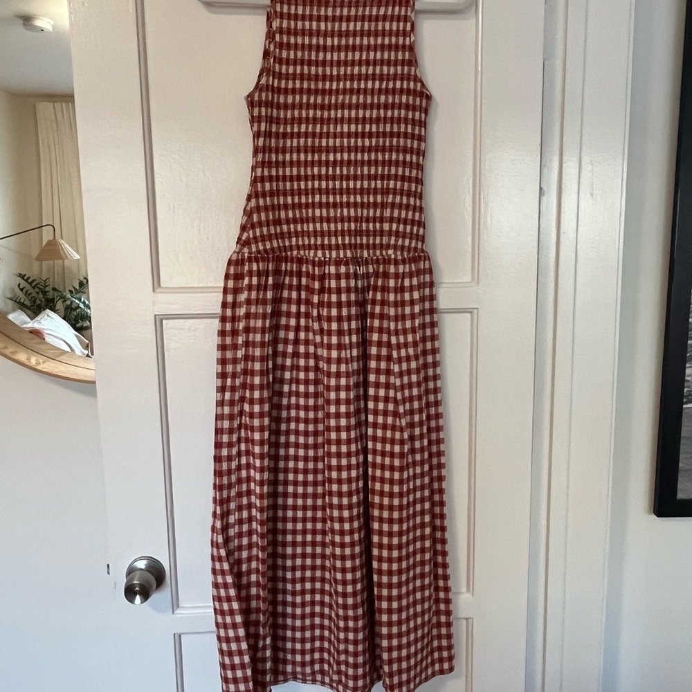 Zara Red and White Checkered Midi Dress